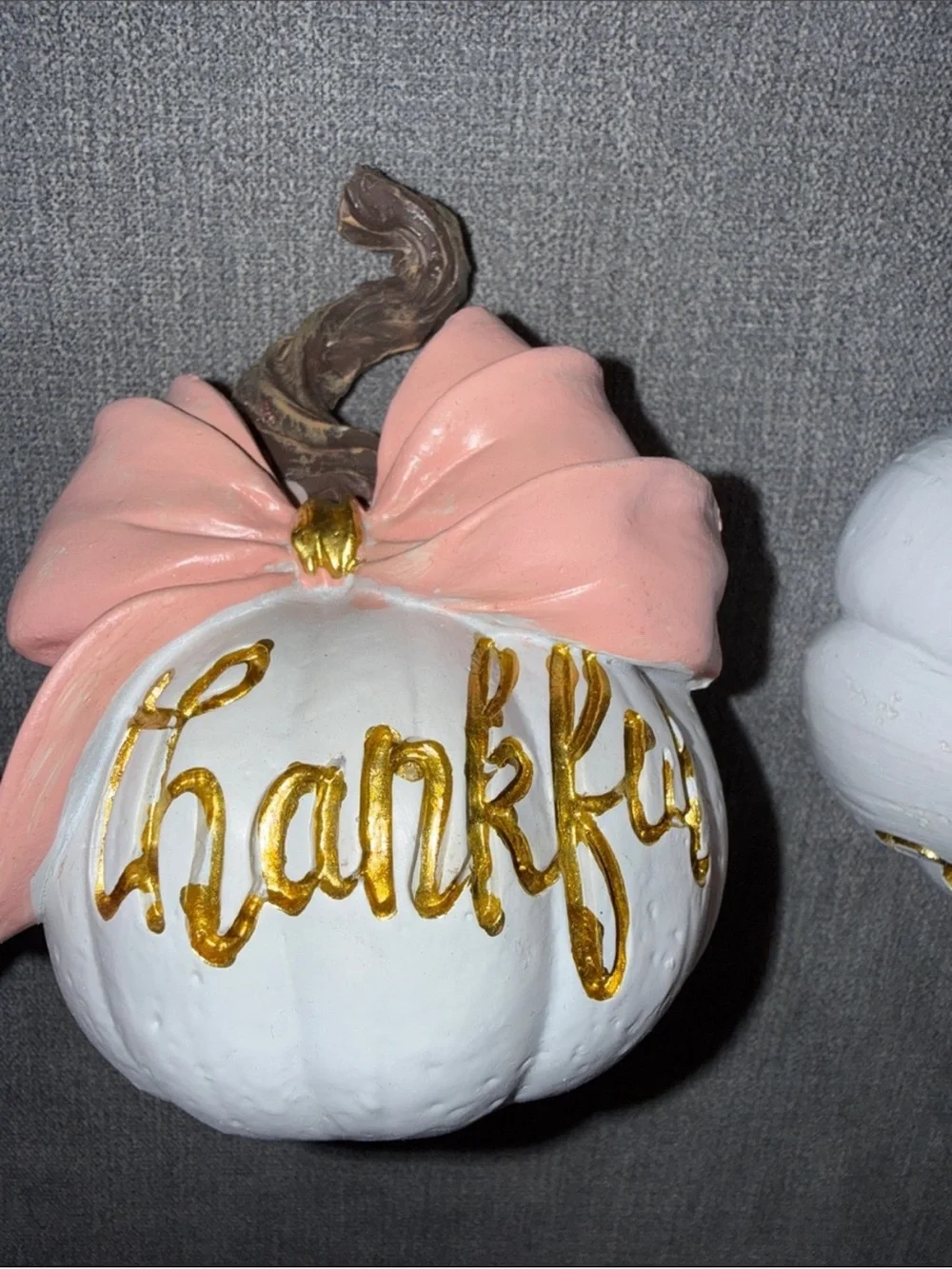 White Decorative Pumpkins with Pink Bows - Thankful & Gather